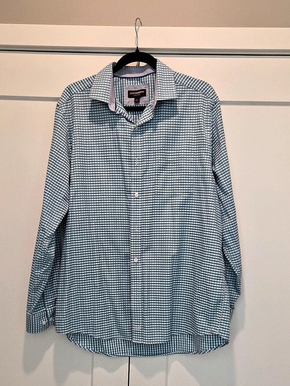 Johnston & Murphy Gameday XC4 Gingham Long Sleeve Woven Shirt Blue & White Large